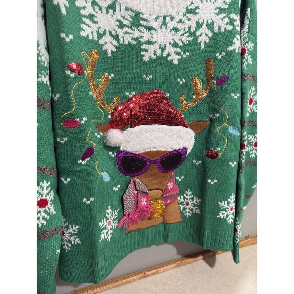 Ugly Christmas Sweater Pug Reindeer Colorful Long Sleeve Knit Adult Unisex XL - Picture 2 of 7